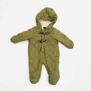 Rugged Bear Green Quilted Fleece Lined Toggle Buttons Baby Bunting Snowsuit